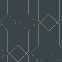 Papier peint art deco bleu foncé avec lignes d'or