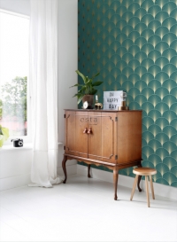 ESTA art deco wallpaper petrol blue and gold