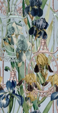 Papier peint de luxe Fleurs d'Iris Aquamarine