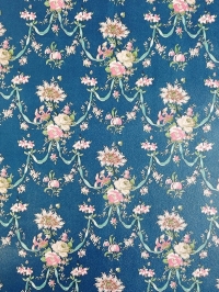 Papier peint vintage damassé bleu rose