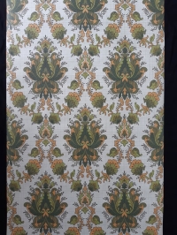 Papier peint vintage damassé vert, orange