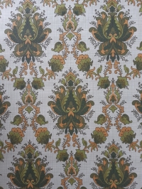 Green, orange damask vintage wallpaper