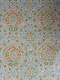Green, light blue and brown damask vintage wallpaper