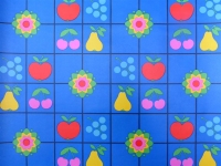 fruit en bloemen op een blauwe achtergrond