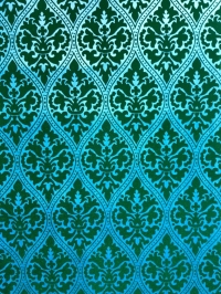Green and blue vintage flock wallpaper