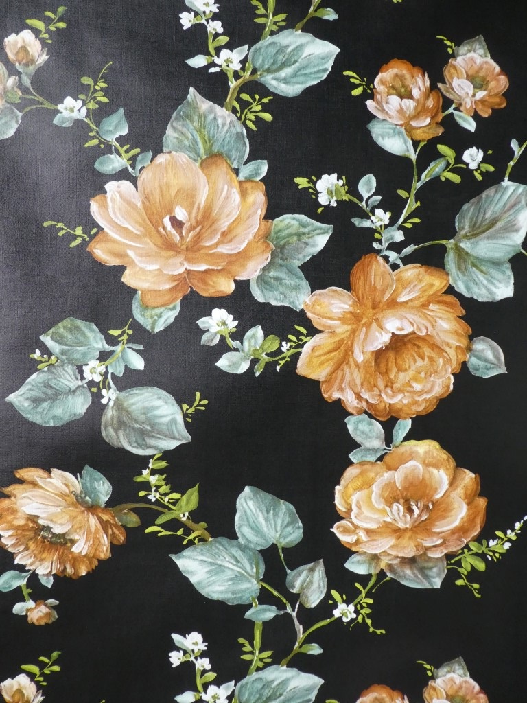 Vintage floral wallpaper with brown flowers on a black background -  Funkywalls - Dé webshop voor vintage en modern behang