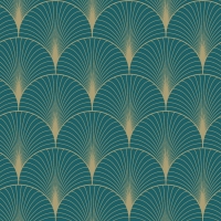 Papier peint art deco bleu pétrol et or
