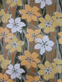 Papier peint vintage grandes fleurs blanc et jaune