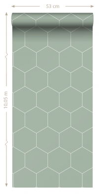 Papier peint hexagone vert - blanc