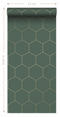 Dark green - gold hexagon wallpaper