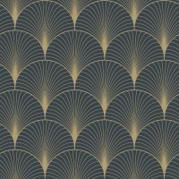 ESTA art deco behang donkerblauw en gouden waaier