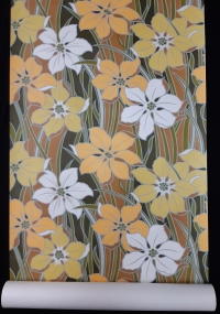 Papier peint vintage grandes fleurs blanc et jaune