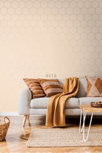 Papier peint hexagone beige-or