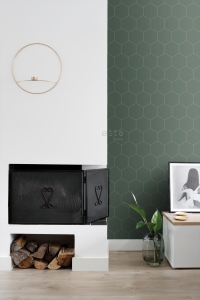 Papier peint hexagone vert foncé - or