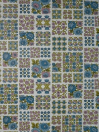 Vintage floral wallpaper with small blue and pink flowers