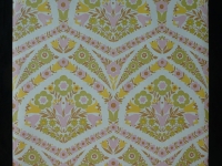 Pink, yellow and green floral damask vintage wallpaper