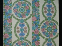 papier peint vintage fleurs bleu, rose et vert