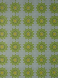 Vintage geometrisch behang groene en gele zonnen