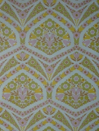 Pink, yellow and green floral damask vintage wallpaper