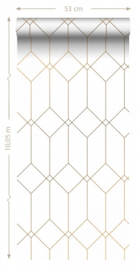 Papier peint art deco blanc avec lignes d'or