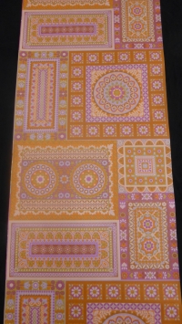 vintage behang geometrisch met paarse en oranje bloemen