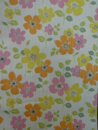 papier peint vintage fleurs rose jaune orange