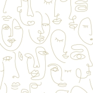 ESTA wallpaper white and gold line art faces