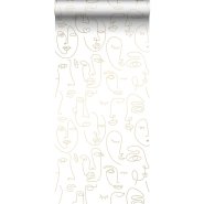 ESTA wallpaper white and gold line art faces