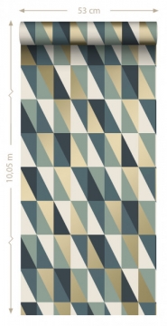 ESTA art deco wallpaper blue, green, gold triangles