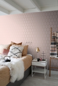 ESTA art deco behang roze met gouden bogen