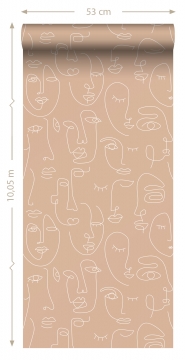 papier peint ESTA art deco visages beige et blanc