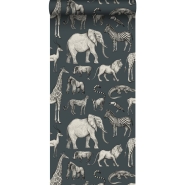 ESTA wallpaper jungle animals in blue and grey