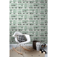 ESTA boys room wallpaper cars mint green, black and white