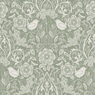 Papier peint motif fleurs et oiseaux style art nouveau vert