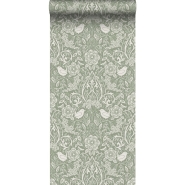 ESTA wallpaper with flowers and birds art nouveau style green