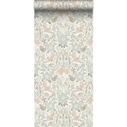 ESTA wallpaper with flowers and birds art nouveau style green, blue and pink