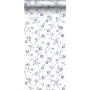 ESTA behang toile de jouy met rozen in wit en blauw