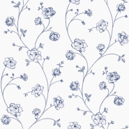 Papier peint à motif de roses toile de jouy en blanc et bleu