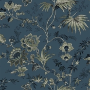 ESTA wallpaper with flowers in dark blue and olive green