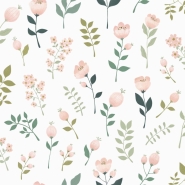 Papier peint avec fleurs en rose vert et blanc