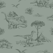 ESTA boys room wallpaper with dinosaurs greyed green