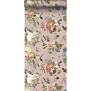 Papier peint motif fleurs style vintage vieux rose