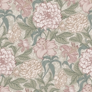 Papier peint motif fleurs style vintage vieux rose et vert grisé