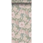 ESTA wallpaper with flowers vintage style old pink and greyed green