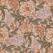 Papier peint motif fleurs style vintage vieux rose, terracotta et vert grisé