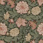 ESTA wallpaper with flowers vintage style terracotta and greyed green