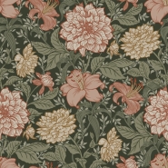 Papier peint motif fleurs style vintage terracotta et vert grisé