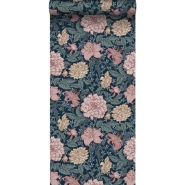 Papier peint motif fleurs style vintage rose et bleu