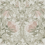 Papier peint à motif de fleurs art nouveau en vert et beige