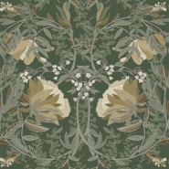 Papier peint à motif de fleurs art nouveau vert foncé